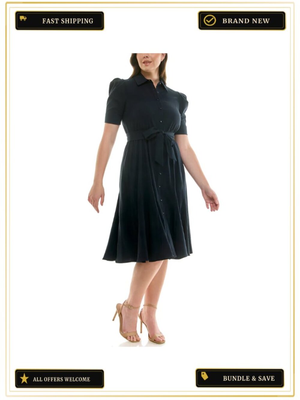 Collared Fit & Flare Short Sleeve Button Down Dress